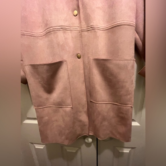Rare Zara Light Pink Collarless Faux Suede Jacket - Picture 6 of 9